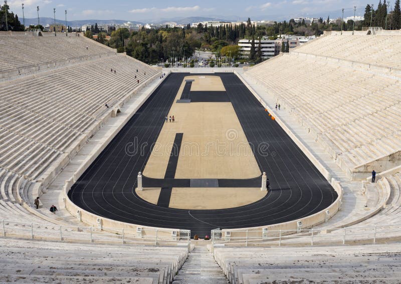 View of the ancient stadium of the first Olympic Games in white marble - Panathenaic Stadium - in the city of Athens. View of the ancient stadium of the first Olympic Games in white marble - Panathenaic Stadium - in the city of Athens